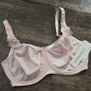 DOMINIQUE Light Pink Satin Soft-Cup Bra with Lace Straps Sz 36F DDD